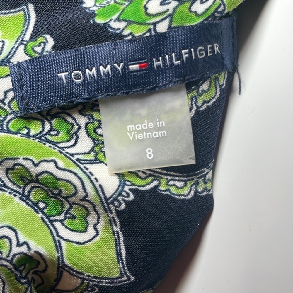 Tommy Hilfiger green with navy paisley print front tie dress sz 8 - Picture 4 of 5